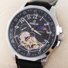 Hq Moon Phase Auto Tourbillon Mechanical Men Wrist Leather Wathces Luxury Gift