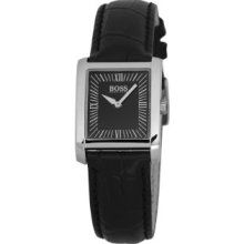 Hugo Boss Ladies Quartz Watch With Black Dial Analogue Display And Black Leather Strap 1502199