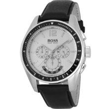 Hugo Boss Men's Quartz Watch With Silver Dial Chronograph Display And Black Leather Strap 1512407