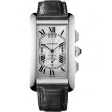 In Box Cartier Tank Mens 18k White Gold Chronograph Watch W2609456