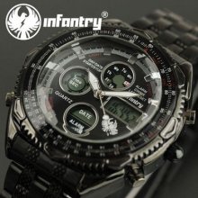 Infantry Mens Army Lcd Chronograph Quartz Wrist Watch Stainless Steel Gift