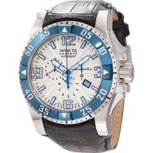 Invicta 10909 Men's Watch Excursion Silver Dial Quartz 3h Blue Black Leather