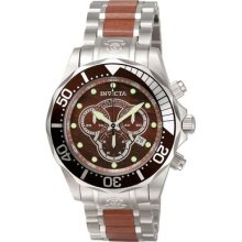 Invicta Mens Pro Diver Collection Chronograph Wood And Stainless Steel Watch