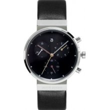 Jacob Jensen Chronograph Series Women's Quartz Watch With Black Dial Chronograph Display And Black Leather Strap 613