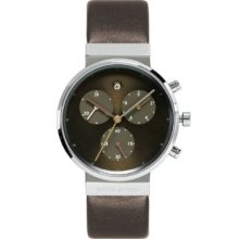 Jacob Jensen Chronograph Series Women's Quartz Watch With Brown Dial Chronograph Display And Brown Leather Strap 614