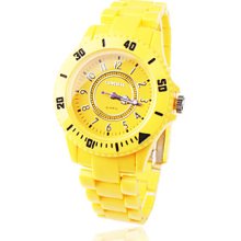 Japanese PC Movement Plastic Band Wrist Watch, Yellow