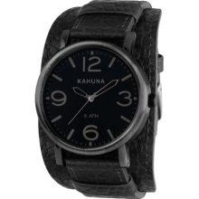 Kahuna Men's Quartz Watch With Black Dial Analogue Display And Black Leather Cuff Kuc-0056G