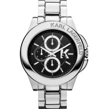 KARL LAGERFELD 'Energy' Chronograph Bracelet Watch, 44mm Silver/ Black