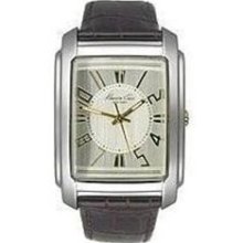 Kenneth Cole Men's KC1806 Leather Collection Silver Dial Watch ...