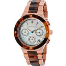 Kenneth Jay Lane Watch 2109 Women's Chronograph White Mop Dial Rose Goldtone Ip