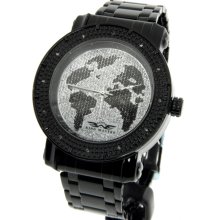 King Master Black Ionic Black World Map Dial Diamond Men's Watch KM-54