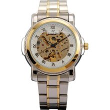 Ks Automatic Skeleton Mechanical Golden Bezel White Dial Sport Men Watch Gbh