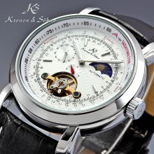 Ks Tourbillon Moon Phase 24 Hours Automatic Mechanical Men Sport Leather Watch