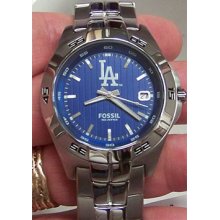 LA Los Angeles Dodgers Fossil Mens Three Hand DateWatch MLB1003