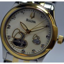 Ladies Bulova 98p123 Automatic Bva Series Heart Aperture Mop Dial Watch