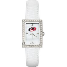 Ladies Carolina Hurricanes Watch with White Leather Strap and CZ Accents