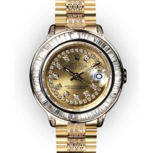 Ladies Champagne Dial Baguette Cut Bezel Rolex Super President (454)