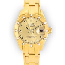 Ladies Champagne Roman Dial 12 Diamond Bezel Rolex Pearlmaster (424)