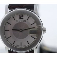 Ladies Gucci Ya101504 101 Series Round Burgundy Alligator Watch