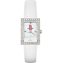 Ladies Houston Rockets Watch with White Leather Strap and CZ Accents