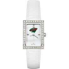 Ladies Minnesota Wild Watch with White Leather Strap and CZ Accents