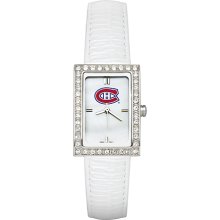 Ladies Montreal Canadiens Watch with White Leather Strap and CZ Accents