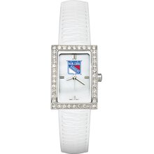 Ladies New York Rangers Watch with White Leather Strap and CZ Accents