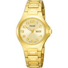 Ladies Pulsar By Seiko Pxu036 Quartz Gold Dial Stainless Steel Watch