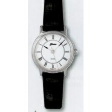 Ladies Quartzline 3 Atm Watch W/ Leather Strap/Roman Numeral & Silver Bezel