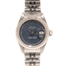 Ladies Rolex Date Stainless Steel Watch 69240 Blue Dial