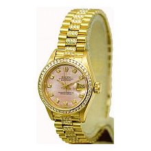 Ladies Rolex Preowned President Gold Pink Dial/1ct Bezel/2ct Bracelet