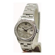 Ladies Rolex Preowned Silver Datejust 1ct Diamond Bezel/Oyster Band