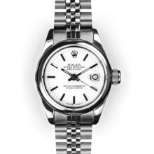 Ladies Stainless Steel White Stick Dial Smooth Bezel Rolex Datejust