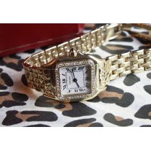 Ladies Vintage 18K Cartier Panthere Diamond Bezel Watch