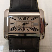 Large Cartier Tank Divan Automatic With Guilloche Dial Original Box And Books