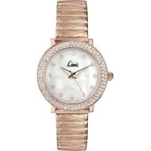 Limit Ladies Stone Set Bezel Mother Of Pearl Dial Rose Tone Expandabl Watch 6942