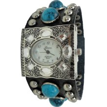 Limited Edition Genuine Black Leather Watch w/ Genuine Turquoise Stones