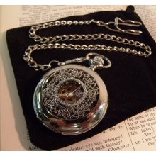 Lot of 2 Classic Wedding Pocket Watches with Vest Chains Silver Hand Winding Mechanical