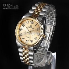 Lots Buy Men Golden Face Watches Case-rim Quartz 2-tone Stainless St