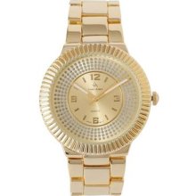 Louis Arden La7064 Ladies Large Round Gold Tone Ribbed Watch