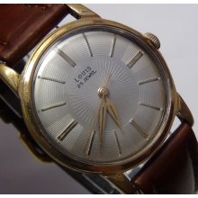 Louis Men's Swiss Made 25Jwl Gold Sunburst Dial Interesting Case Watch w/ Strap