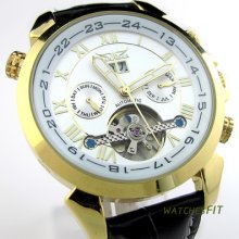 Luxury Commercial Men's Leather Strap Automatic Mechanical Wrist Watch