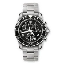 Maverick Gs Chrono Watch With Large Black Dial & Stainless Steel Bracelet