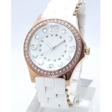 Mbm Ladies Pelly White Silicone Gold Steel Crystals Mbm2536 Price Reduced