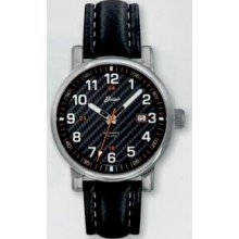 Mecaline Eta Automatic Watch W/ Carbon Fiber Dial & Black Leather Strap