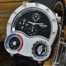 Men Quartz Hours Hands Analog Military Army Sport Wristwatch Black Leather Strap