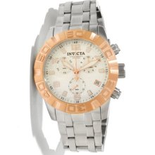 Menâ€™s Invicta Stainless Pro Diver Silver Dial Rose Bezel Chrono Watch 11451