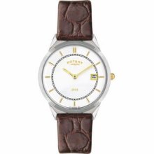 Men`s Rotary Slim Design Watch W/ Genuine Leather Strap