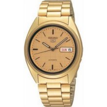 Men`s Seiko 5 Automatic Gold-tone Stainless Steel Watch W/ Gold Dial