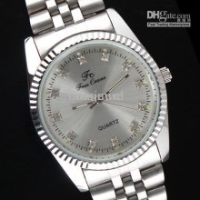 Men Silver-tone Stainless Steel Band And Dial Crystal Embed Quartz L